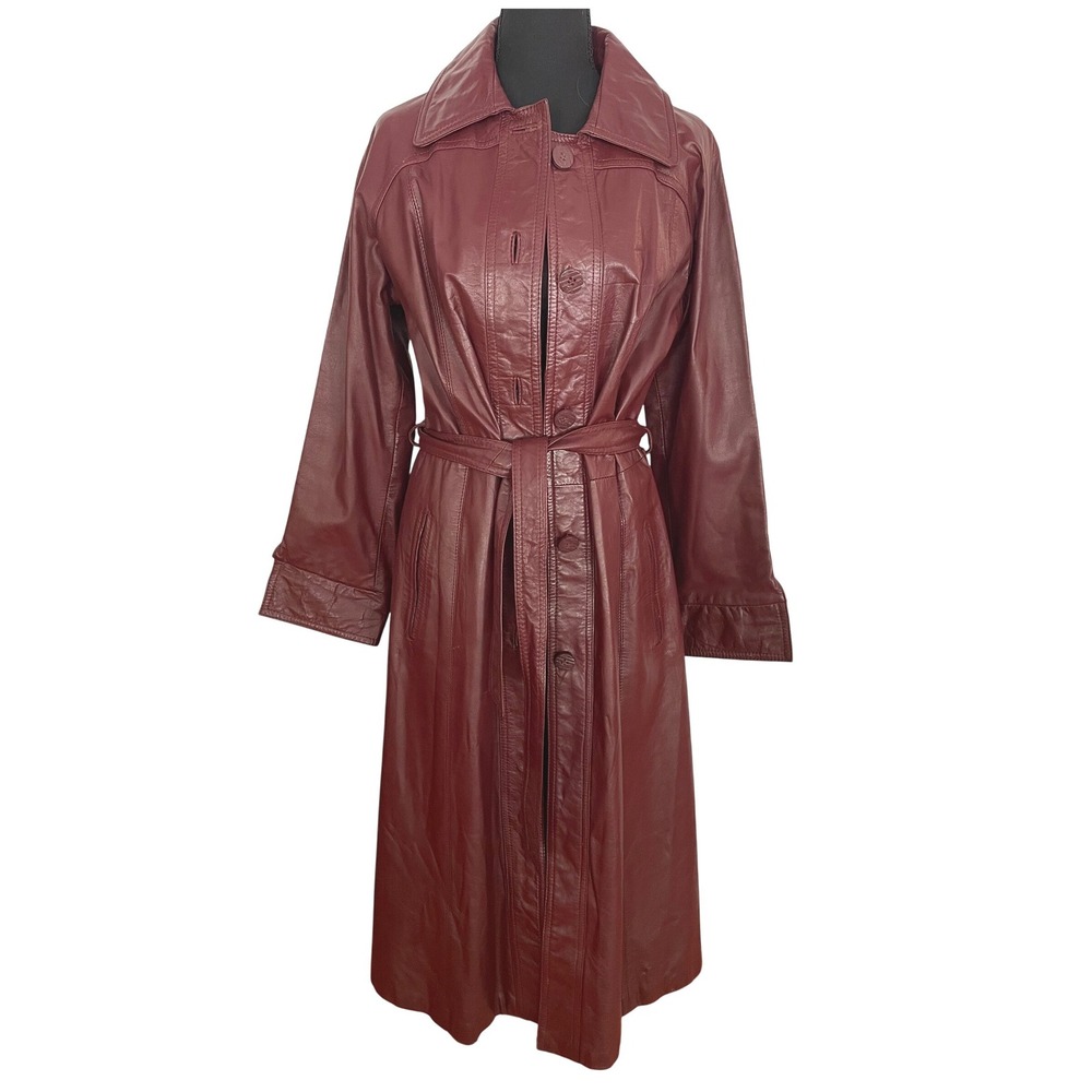 Suburban Heritage Trench Coat Women 12 Burgundy Leather Vintage Belted Jacket